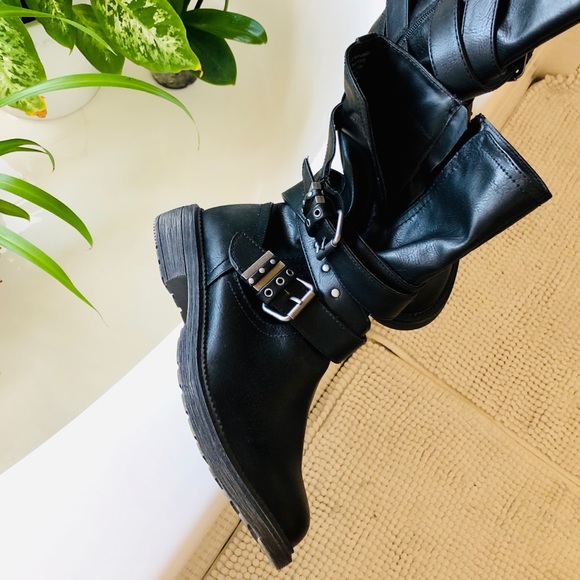 SO Shoes - SO Motorcycle Round Toe Boot Black Katsura